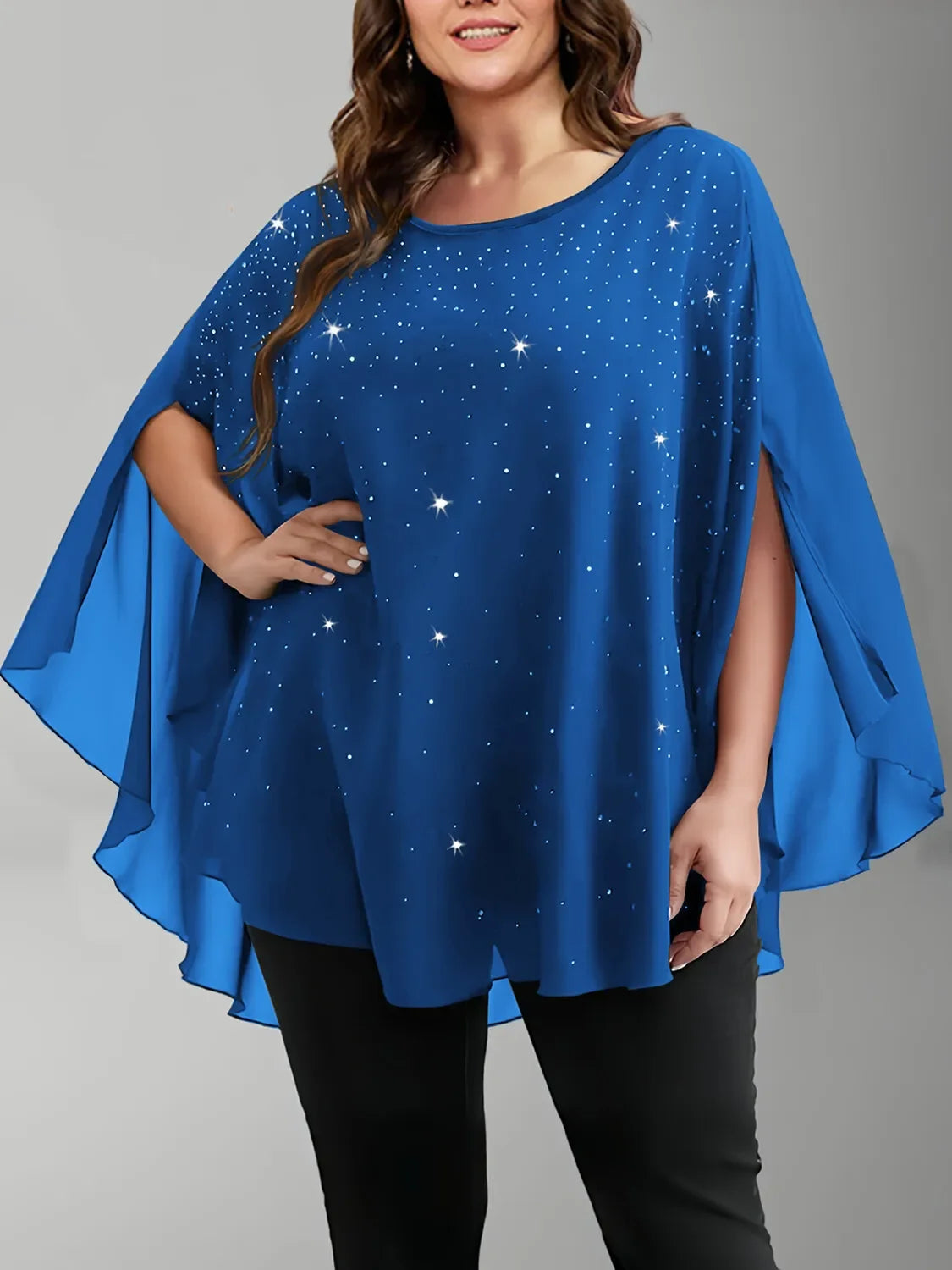 Baby's Breath Printed Women Plus Size Blouse Casual Crew Neck Split  Chiffon Pullover Summer Female Smock Mesh Loose Tops Shirts