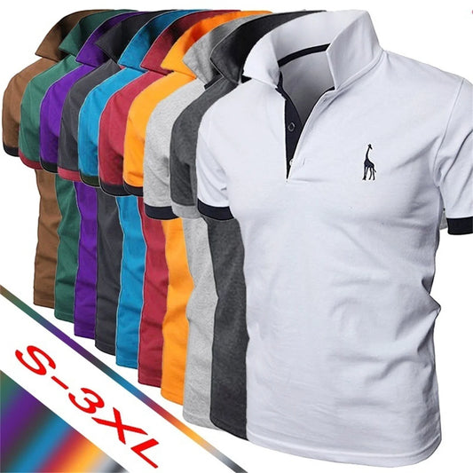 Fashion Cartoon Embroidery Polo Shirts for Men Casual Solid Color Slim Fit Mens Polos New Summer Fashion Brand Men Clothing
