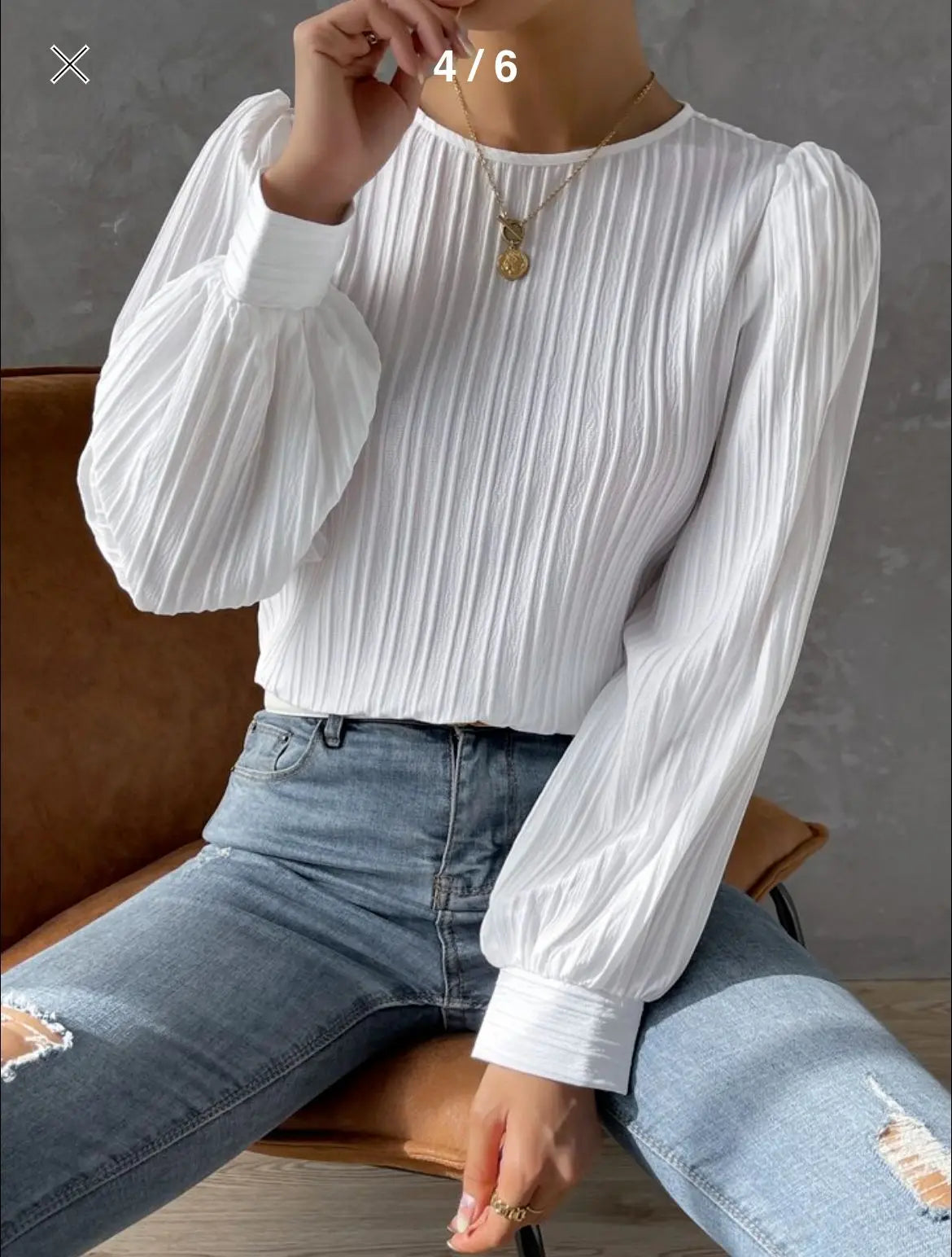 Women's Fall New Casual Shirts Female Solid Round Neck Long Sleeve White Blouses Clothes