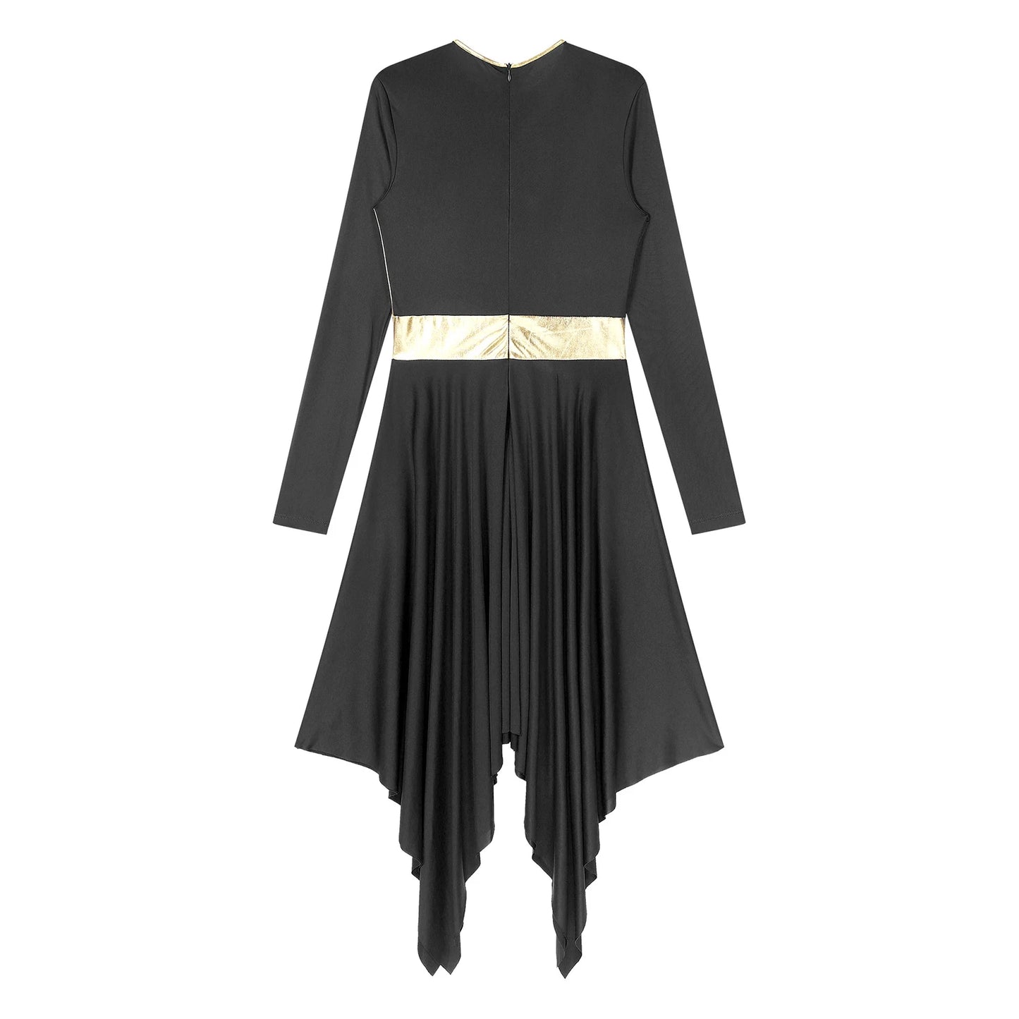 Women Church Choir Worship Liturgical Dress Modern Lyrical Dance Waltz Stage Performance Costume Long Sleeve Metallic Shiny Gown