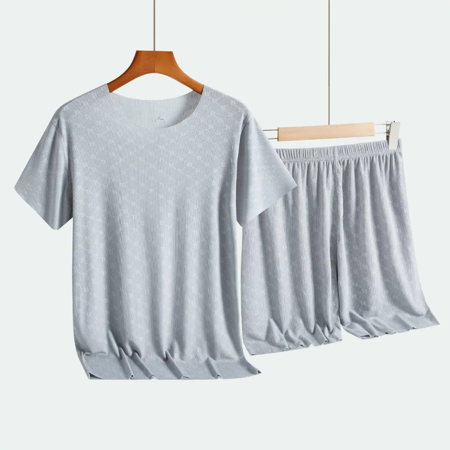 Summer Men's Pajamas Homewear Set Printed Ice Silk T-Shirt Short-Sleeved Modal Casual Pajamas Men's Pajama Trousers Thin Suit