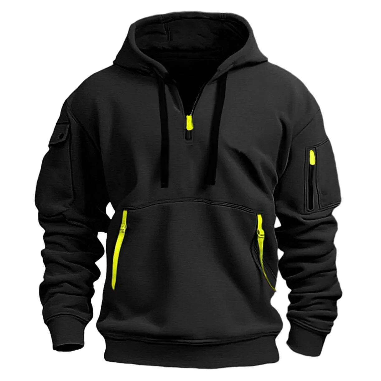 Men's fashion hoodie Spring and autumn new arm zipper multi-pocket streamer pullover men's sports casual long-sleeved hoodie