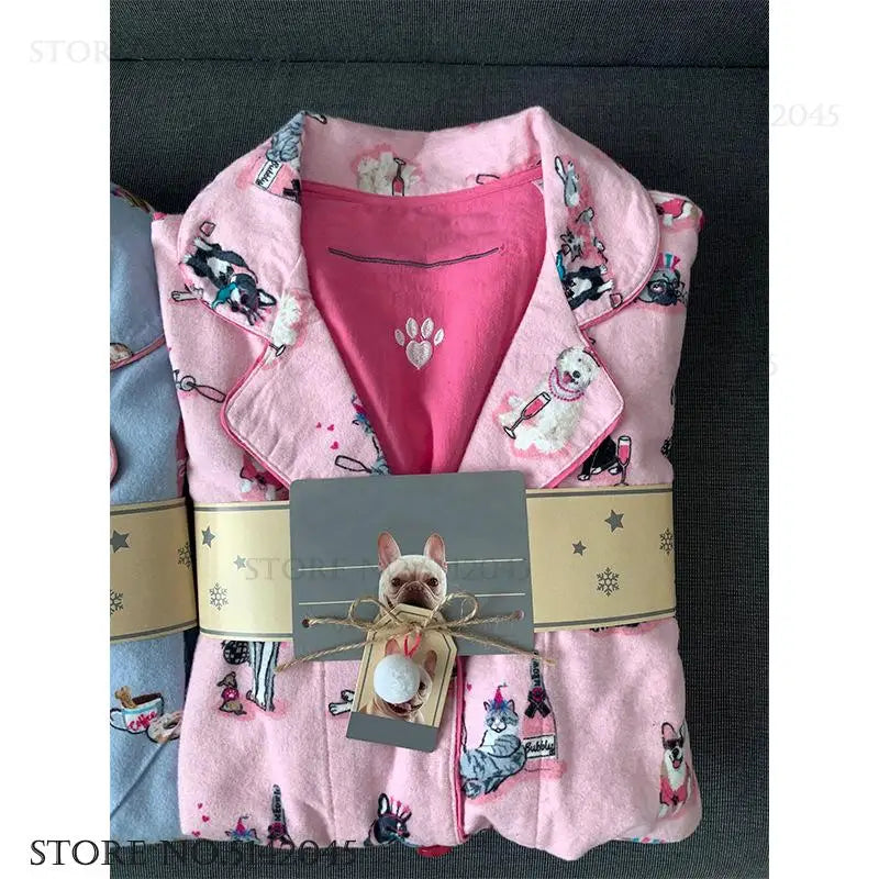 Fashion Cartoon Pijama Mujer Lencerias Cotton Long Sleeve Trouser Suits Sleepwear Loose Casual Home Clothes Loungewear Pyjama