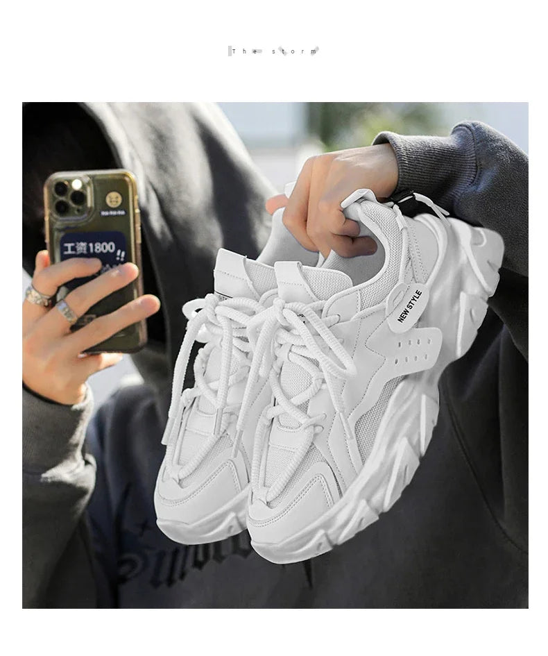 Men's Thick Sole Sport Shoes Simple Fashionable Casual Sneaker High Quality Rubber Plastic Male Athletic Shoes Chunky Sneakers