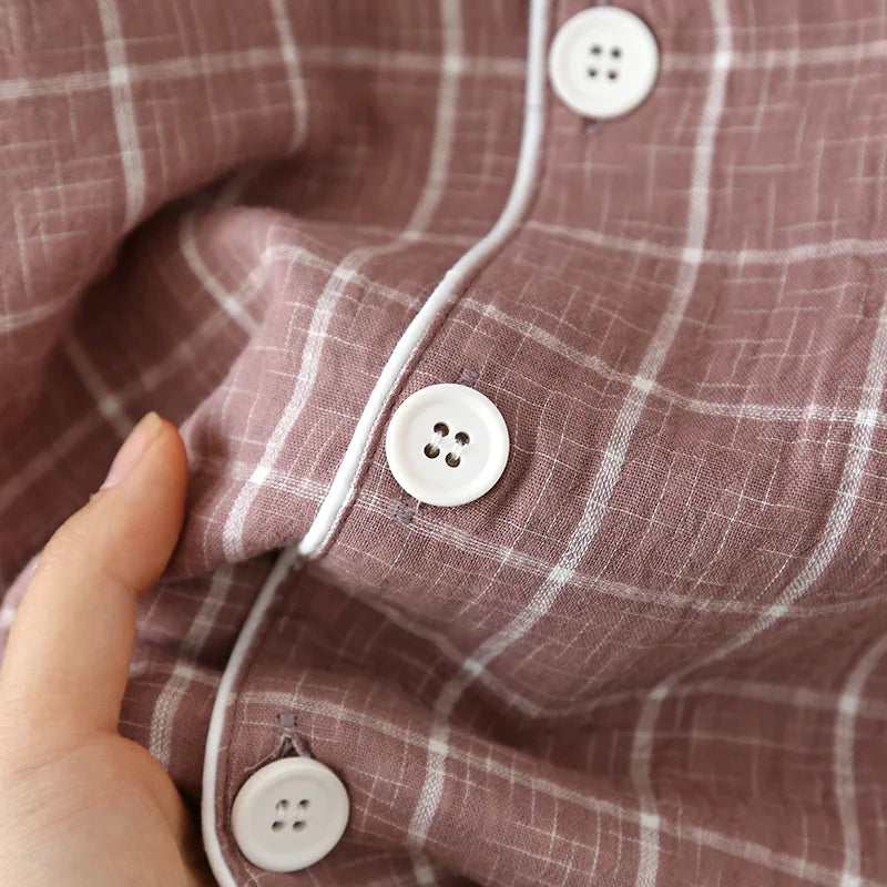 2025 Japanese New Men's Spring/Summer Pajama Set 100% Cotton Plaid Long Sleeve Pants Two Piece Set Large Relaxed Home Furnishing
