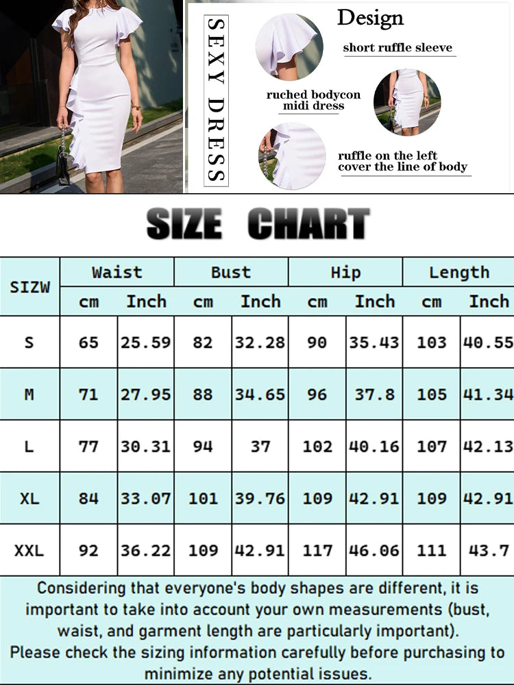 Women's Formal Evening Gown Slim Dress Ruffle Decoration Elegant Mid-Length Dress for Cocktail Parties Banquets