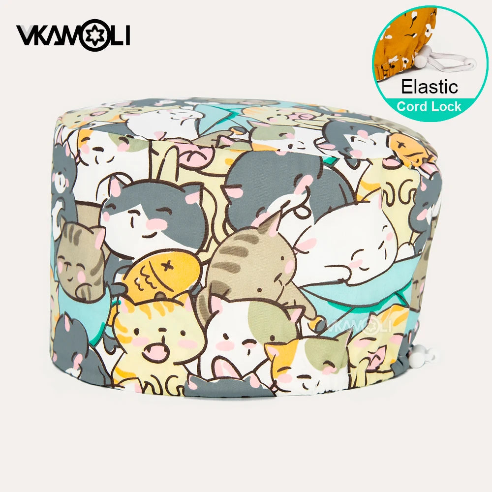 Surgical hats with various prints of rabbits dogs animals designed as hair care hats for doctors and nurses scrub hat