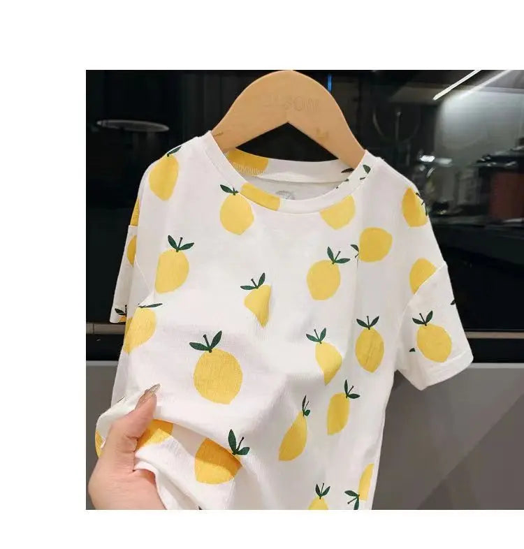Summer Home Clothes Air-conditioned Clothes Boys and Girls Ice Silk Fabric Loose Short Sleeved Shorts Two-piece Set of Pajamas