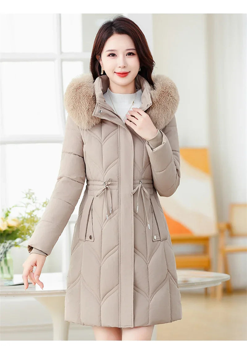 Women Down Cotton Jacket 2025 Mid Long Warm Ladies Outerwear Slim High-End Loose Women Winter Parka Coat Female Cotton Clothes