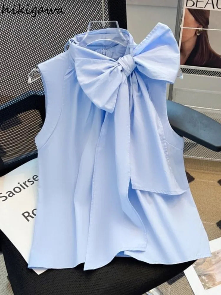 White Blouse for Women 2025 Blusas Mujer De Moda Bandage Bow Sleeveless Loose Shirts Fashion Sweet Summer Blouses Tops Female