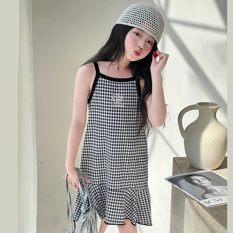 Girls' Summer Cotton Dresses Children's Fashion Dresses Thin Girls' Halter Dresses Children's Flower Dresses Dot Dresses Plaid D