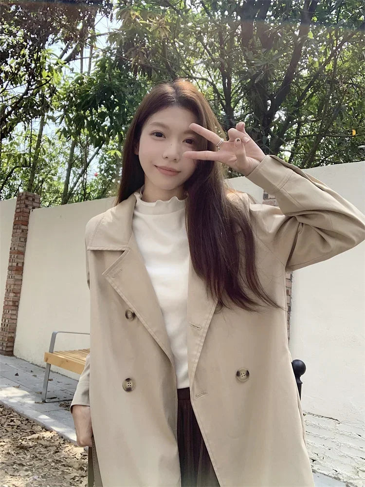 2025 Women's Coat Plus Size Mid-Length Jacket British Style Fashionable Temperament Spring Autumn Arrival Windbreaker Outerwear