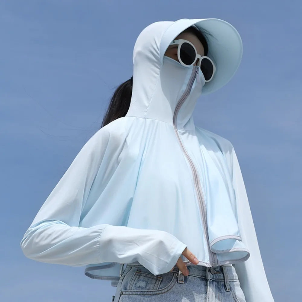 Summer women's sun protection clothing  protection long sleeve women's cloak breathable outdoor sports women's sun hat clothing