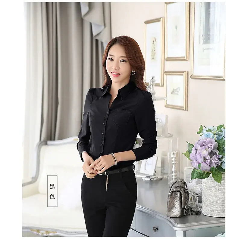 Women Blouse White Shirt Women's Long Sleeve Formal Wear Autumn Chiffon V-neck Shirt Blusas Ropa De Mujer