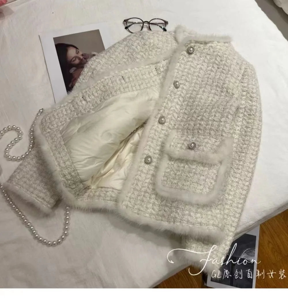 Women Coats Round Neck Full Sleeve Lamb Wool Jackets Single Breasted Slim Fit Thick Coat Open Stitch Elegant Outerwear 2024