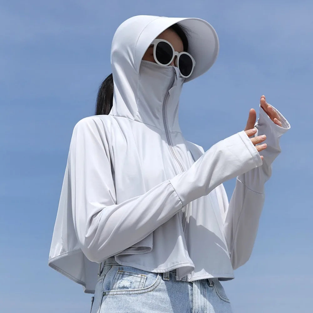 Summer women's sun protection clothing  protection long sleeve women's cloak breathable outdoor sports women's sun hat clothing