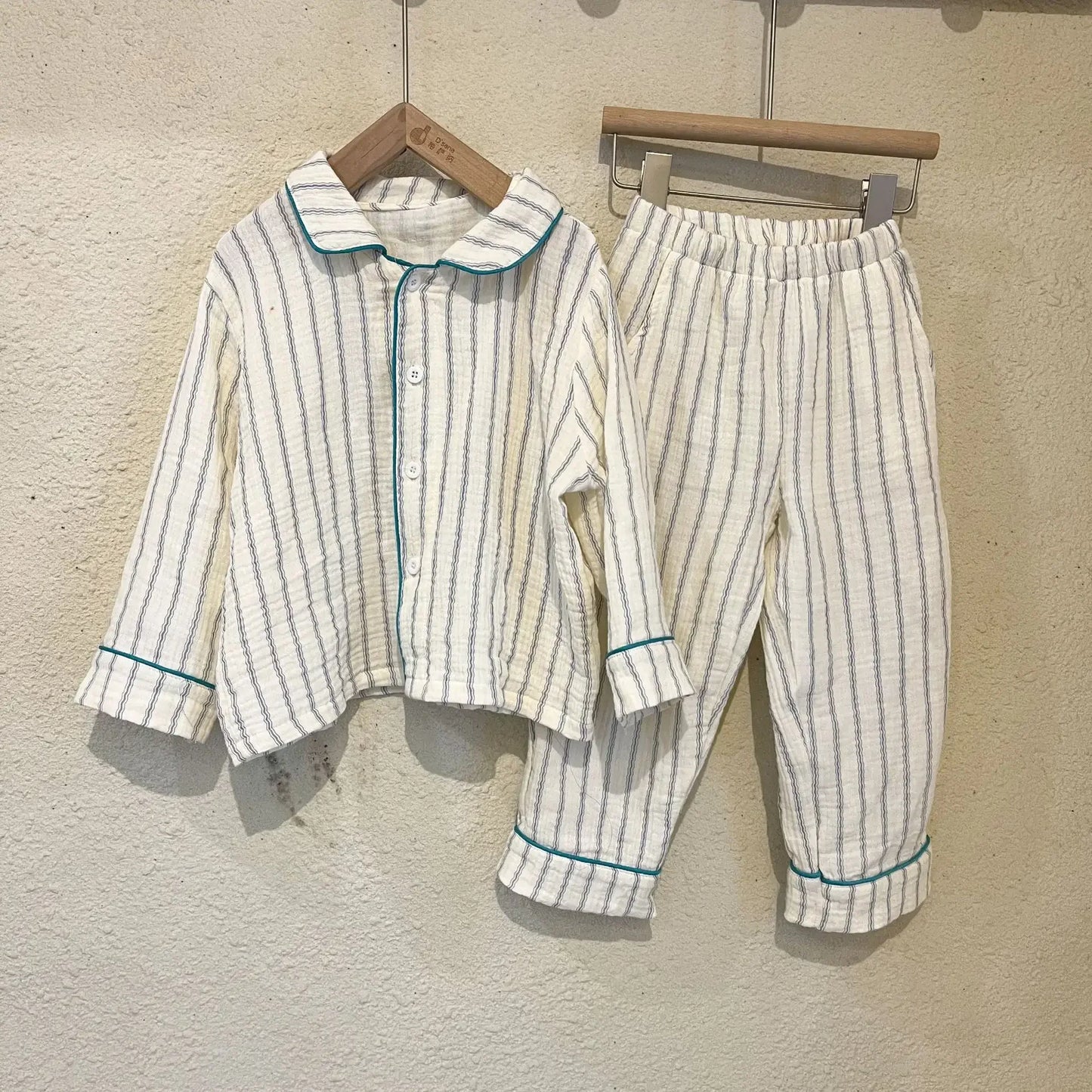 Pajama Sets New Spring Autumn Season Pure Cotton Gauze Baby Long Sleeved Girl Boys Childrens Clothing Sleepwear