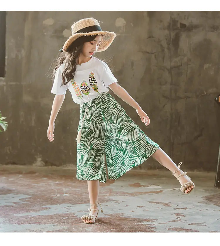 Summer 2025 Baby Girls Clothes Sets Outfits Kids Clothes Short Sleeve+Pants Children Clothing Set 6 10 11 12Y Kids Clothes Girls