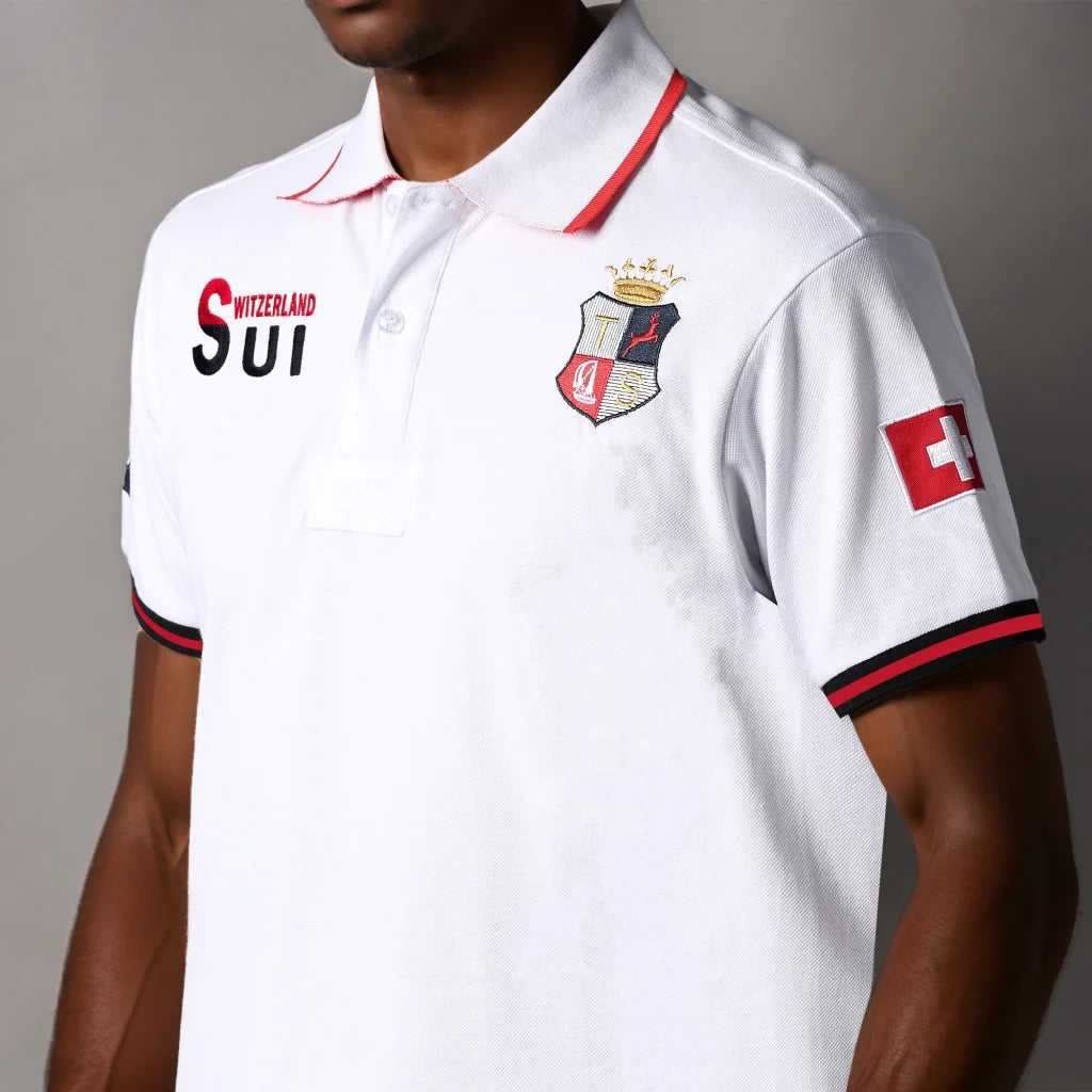 New Swiss polo shirts men short sleeved polo collars fashionable casual sporty high-end pure cotton micro elastic embroidery