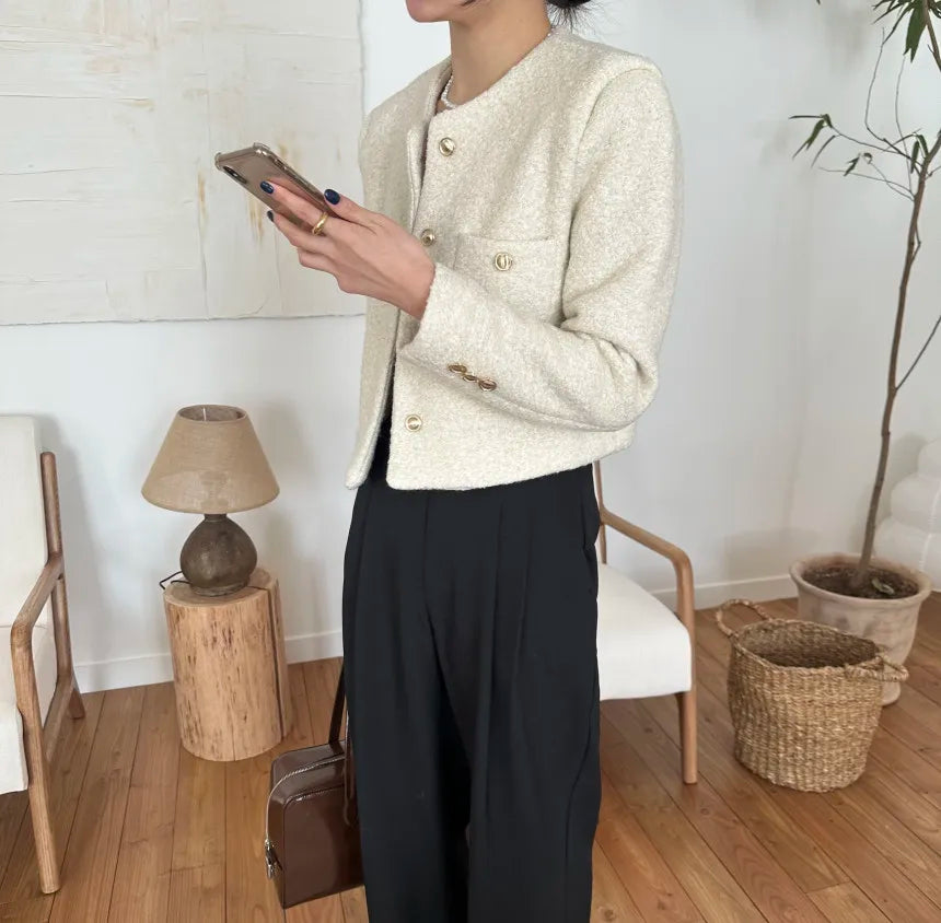 Women Autumn Winter 2025 French Vintage Coat Temperament High Quality Korean Casual Single Breasted Slim Tweed Jackets