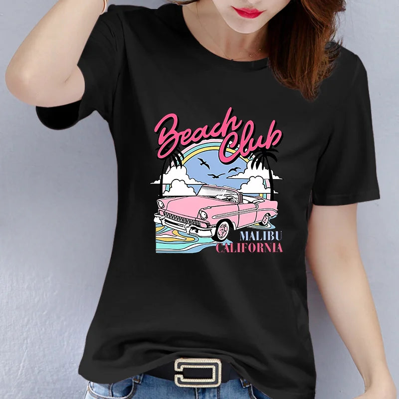 Summer Fashion Cotton T-shirt for Women Beach Club Printing Graphic T Shirts  Tops  Women Clothes  Aesthetic Clothes