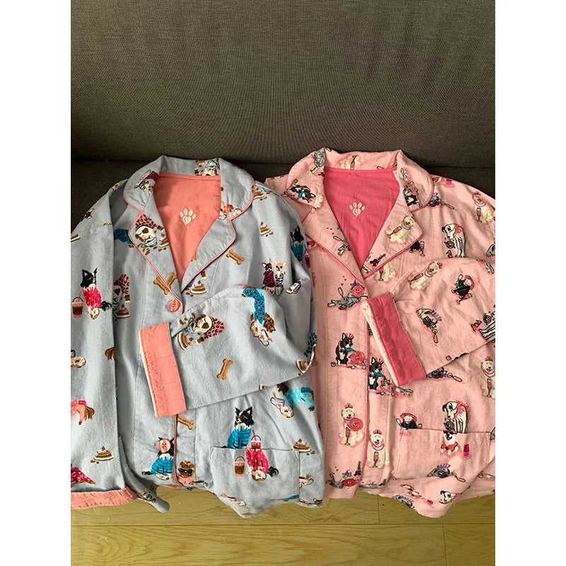Fashion Cartoon Pijama Mujer Lencerias Cotton Long Sleeve Trouser Suits Sleepwear Loose Casual Home Clothes Loungewear Pyjama