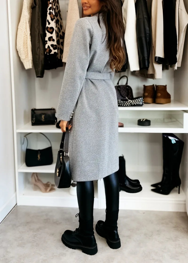 Women's Woolen Coat Autumn Winter Vintage Elegant Double Breasted Trench Coat Women Brown Long Sleeved Midi Windbreaker Jacket