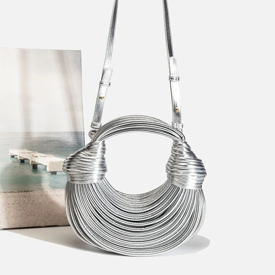 Handbags for Women  Gold Luxury Designer Brand Handwoven Noodle Bags Rope Knotted Pulled Hobo Silver Evening Clutch Chic