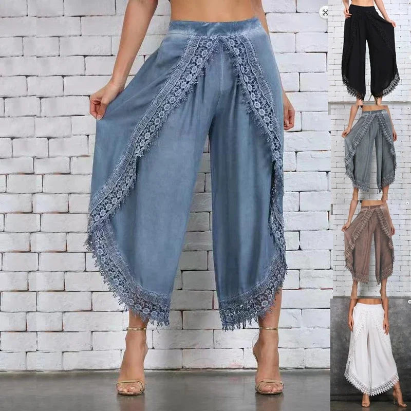 Women Fashion Pants Loose  Harem Sports Long Pant Lace Beach Light women's clothing Summer Trousers