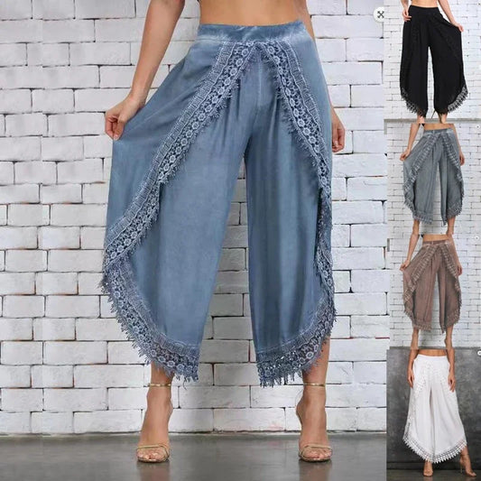 Women Fashion Pants Loose  Harem Sports Long Pant Lace Beach Light women's clothing Summer Trousers