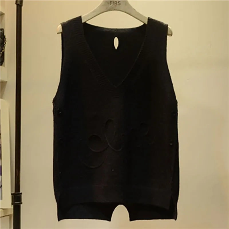 WTEMPO Fashion V-Neck Button High Low Vest Sleeveless Sweater Women's Clothing Autumn All-match Pullovers Loose Korean Tops