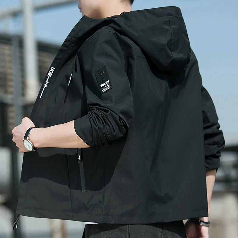 Men Hooded Jacket Autumn Thin Breathable Fashion Casual Coat Long Sleeve Outwear Sportswear Mens Streetwear Windbreaker Top