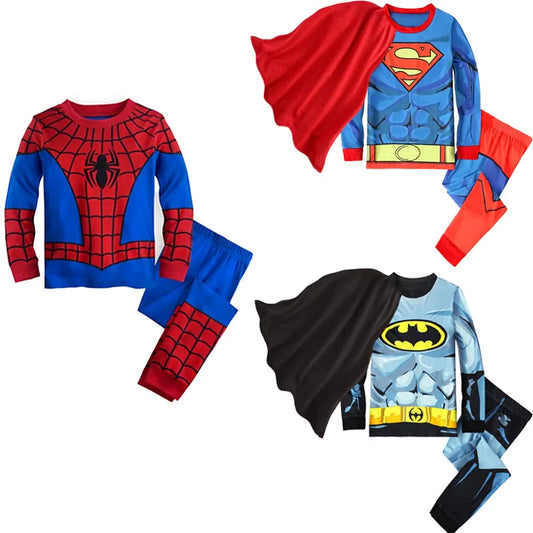 Children's Spiderman Pajama Set for Boys Cartoon Superhero Spider Cosplay Costume Long Sleeve Kids Sleepwear