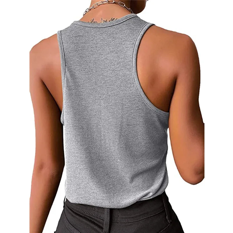 Women's Vest Sexy Inner Wear Ribbed Tank Top New Casual Snap Base Solid Color Sleeveless T-shirts  Basic Top Woman Clothing