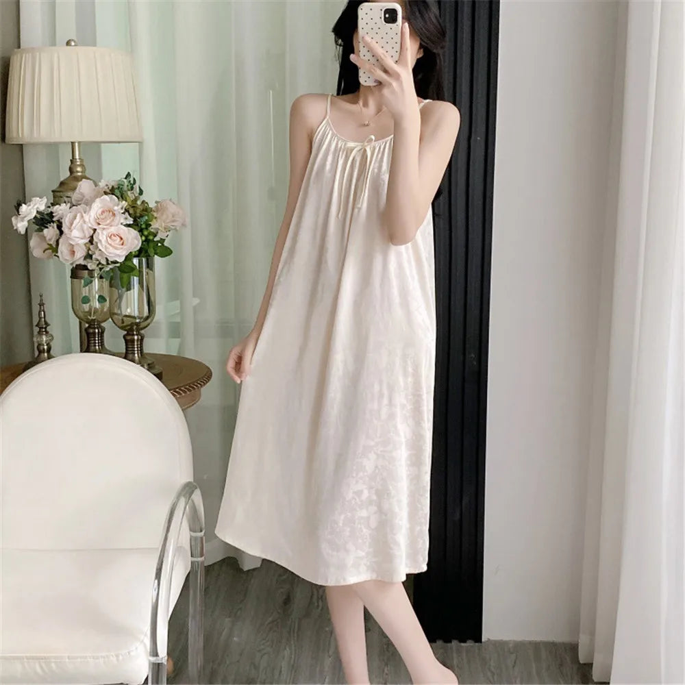 Chinese Women Nightwear Home Clothes Sexy Jacquard Satin Nightdress Sleepwear Nightshirts Silk Sleepshirts Nightgowns For Woman