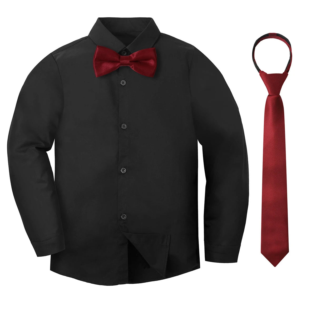 Boys Dress Shirt Kids School Uniform Long Sleeve with Bowtie Formal Gentleman Gift Perform Ceremony Clothes White 6 to 14 years