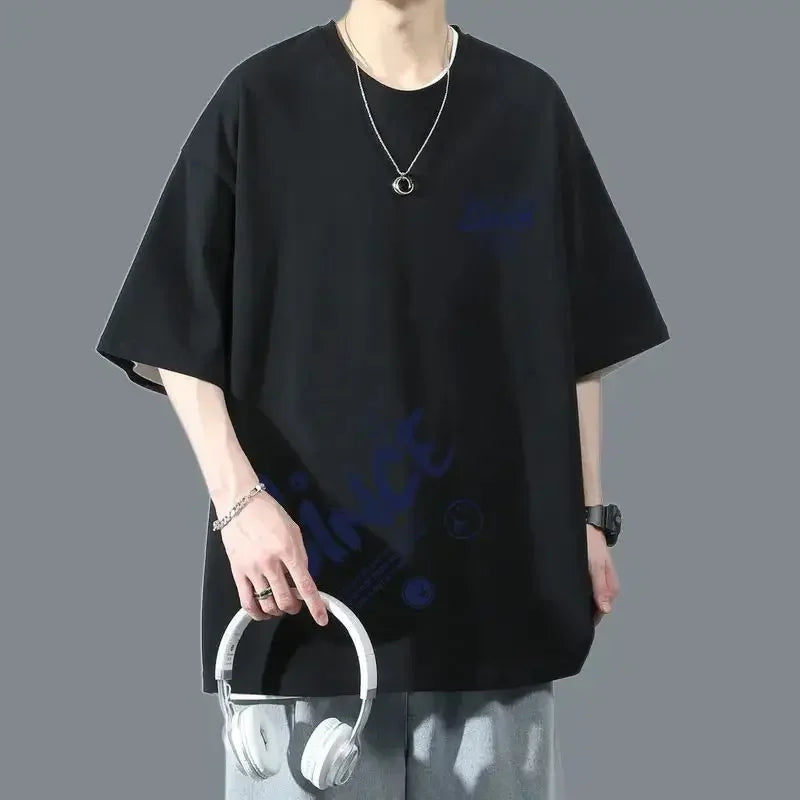 Short-sleeved T-shirt for Male Students in Summer Fashion Brand Hong Kong Style Half-sleeved Top Versatile Trendy Handsome