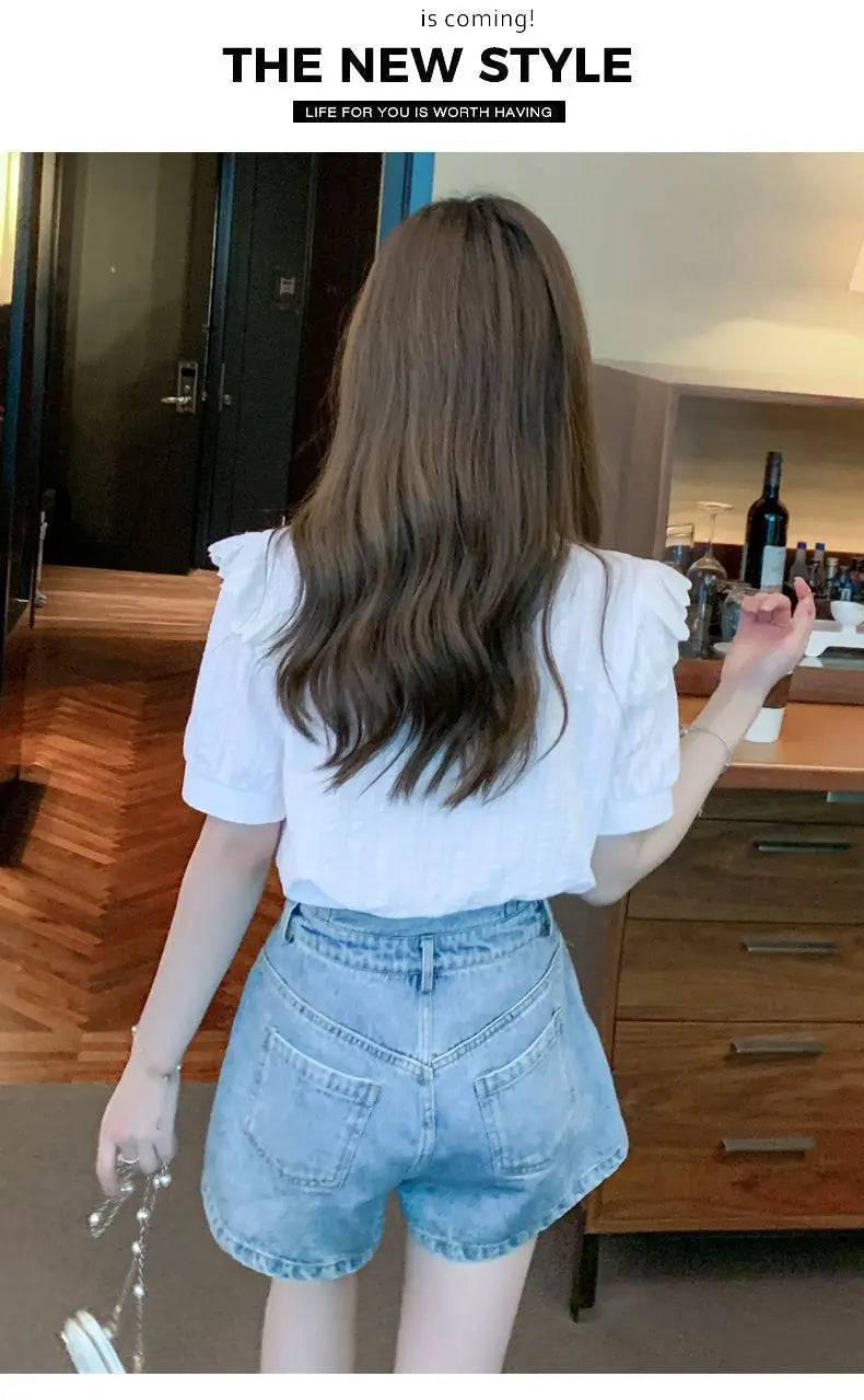 Summer Dress Women's Shirt T-Shirt New Women's Shirt Cotton Shirt Women's Foreign Design Sense Niche Short Sleeve Lace Top