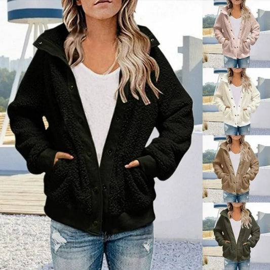 Women Winter Coat Solid Color Long Sleeves Zipper Cardigan Loose Warm Furry Plush Plus Size Lady Coat Winter Clothes