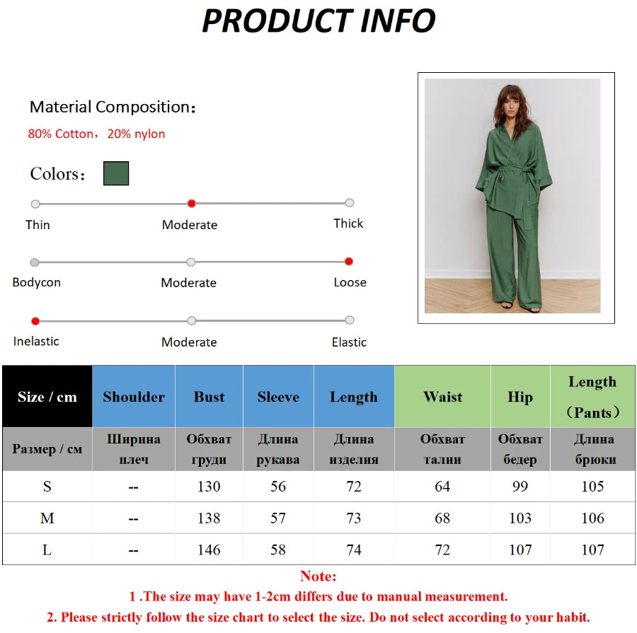 Mozuleva Women's Long Sleeved Pajama Set New Autumn Green Lace Up Pajamas Loose Pants Leisure Home Clothing 2-piece Set