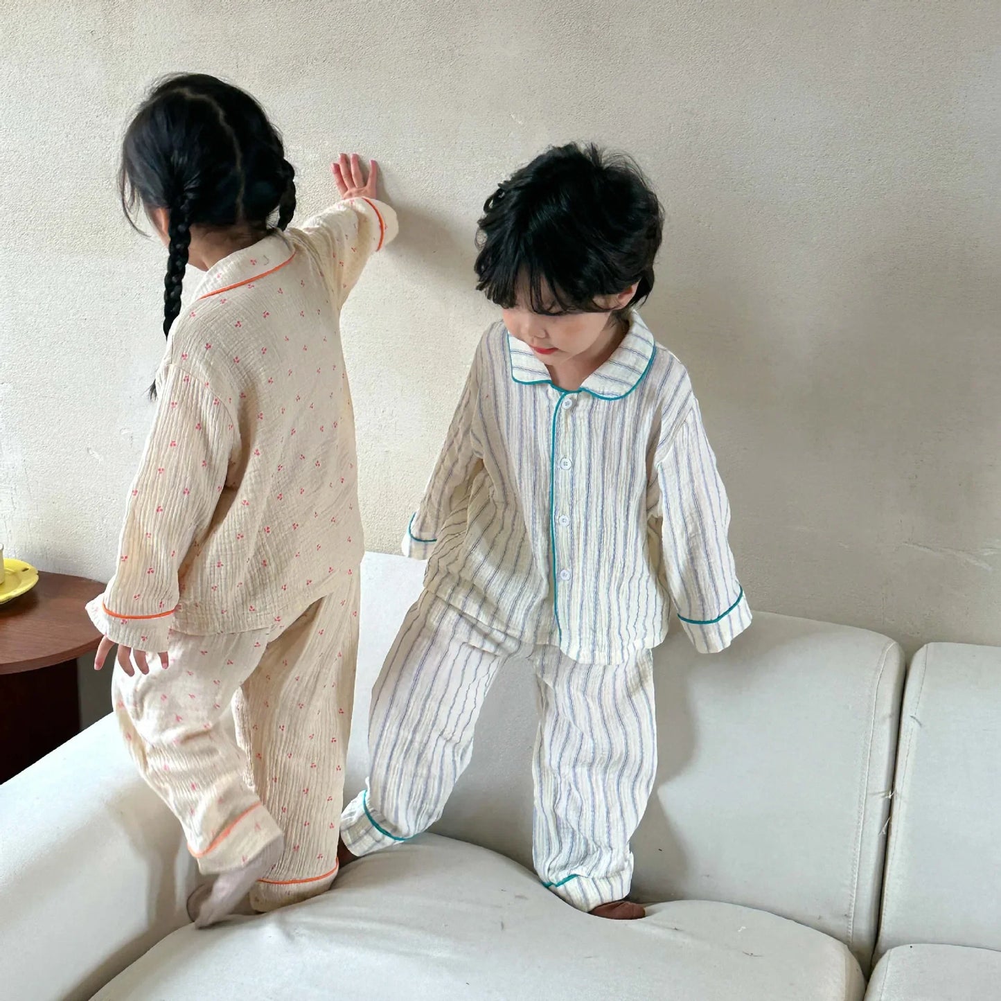 Pajama Sets New Spring Autumn Season Pure Cotton Gauze Baby Long Sleeved Girl Boys Childrens Clothing Sleepwear