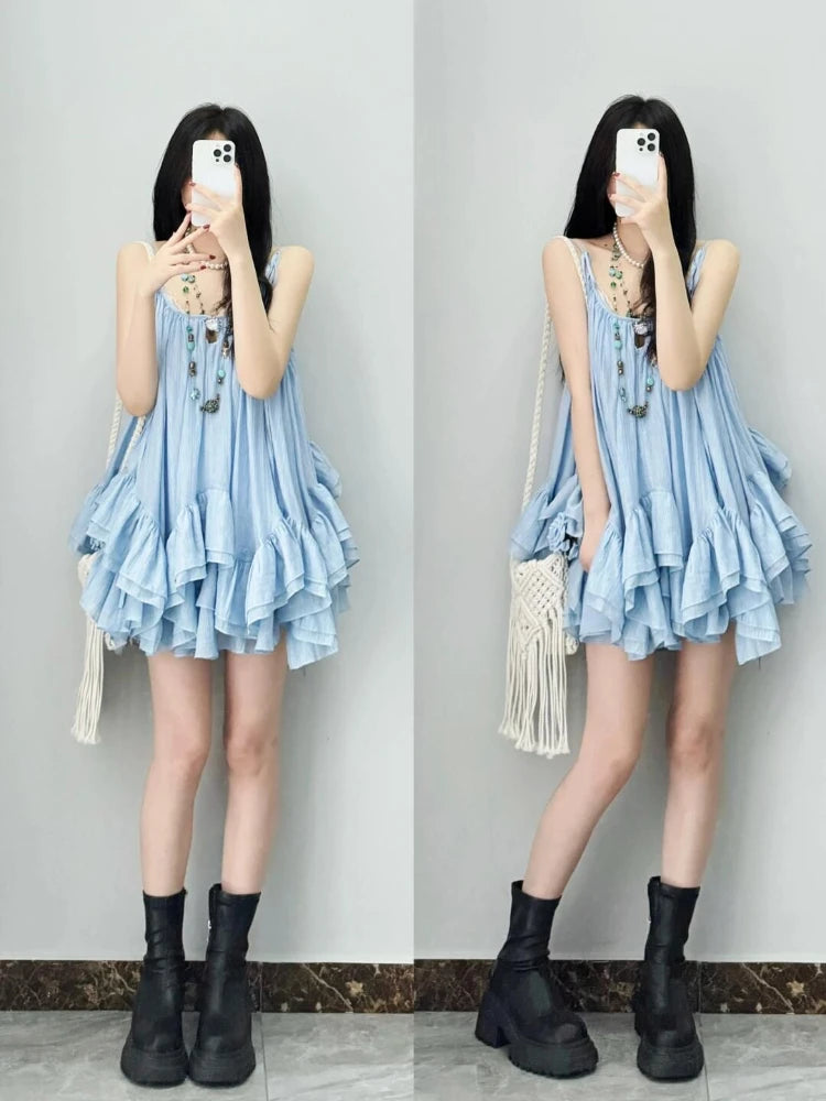 Women Clothes Summer Y2k Tops Sleeveless Solid Vest Irregular Ruffles Loose Camis Fashion Sweet Vintage Tanks 2025 Ropa Mujer