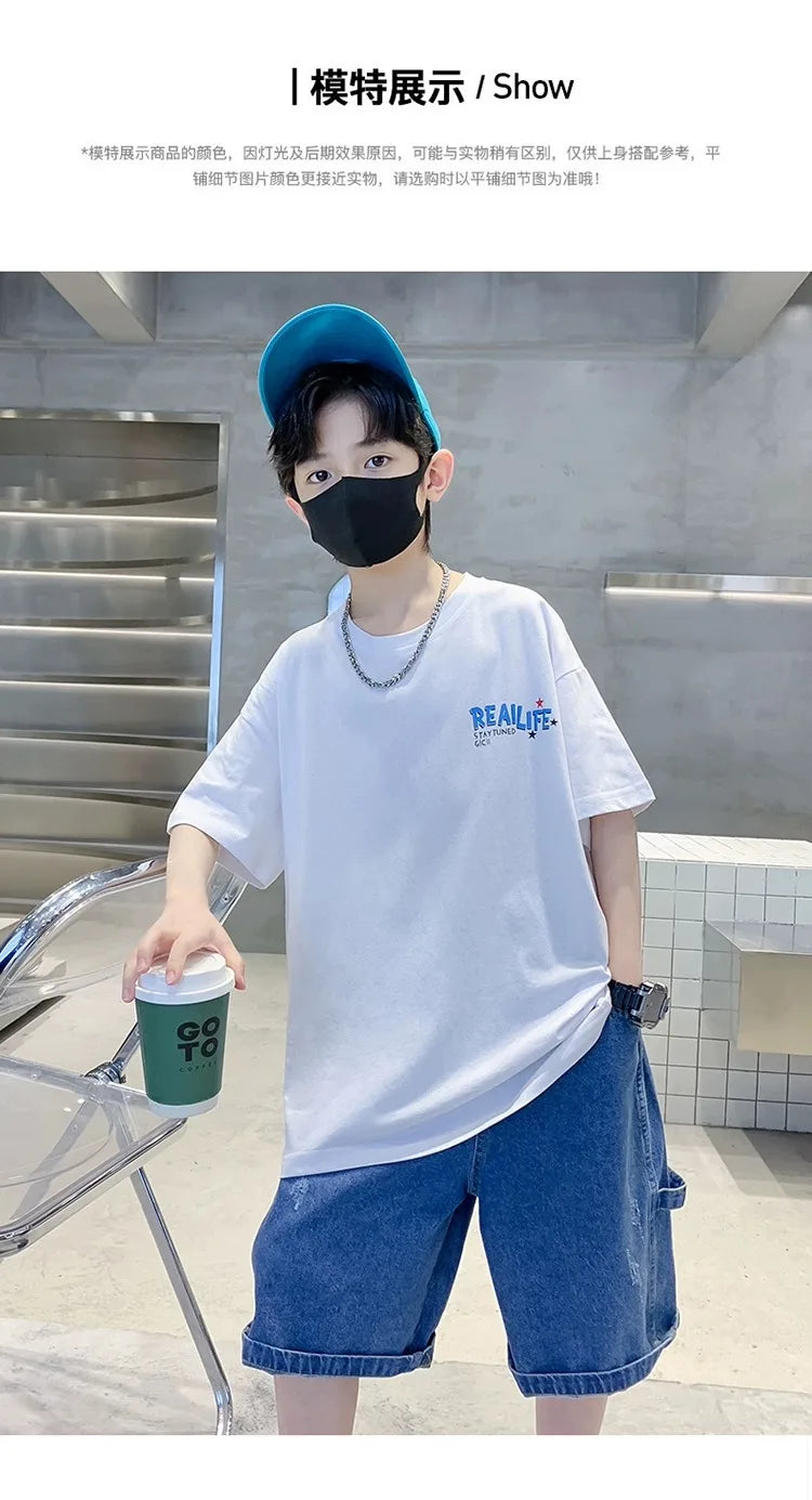 Summer Kids Clothes Streetwear Fashion English Skateboard Print T Shirt 100%Cotton Tops Tees Children Short Sleeve Boys Clothes