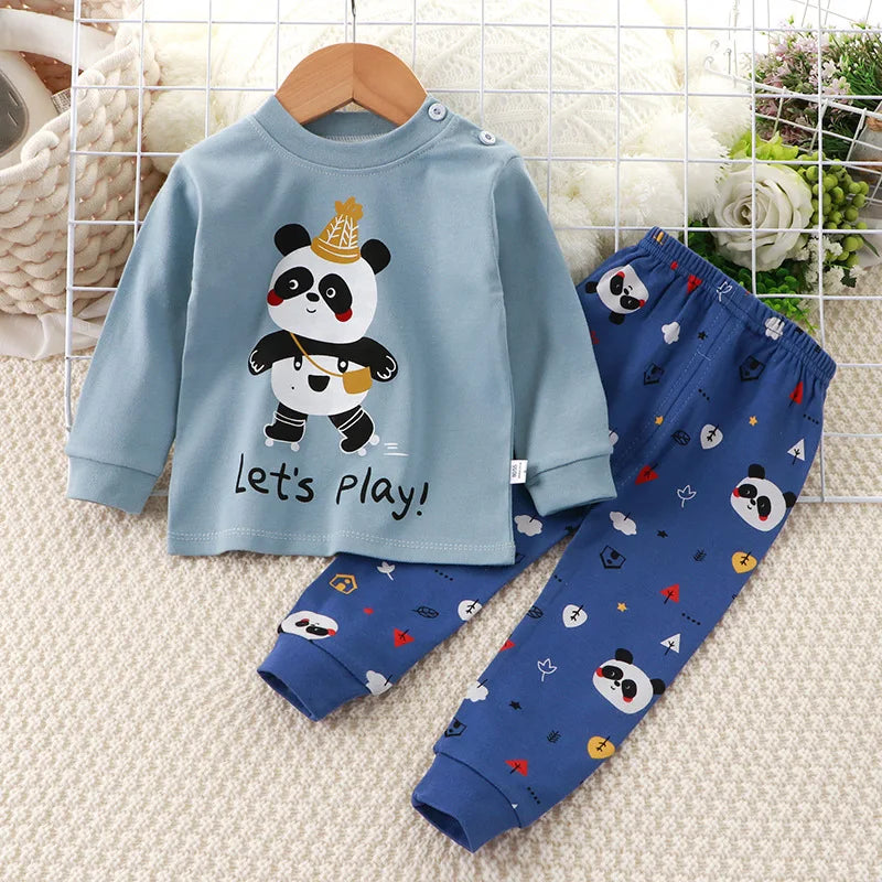 Boy Girl Pajama Set Cartoon Unicorn Long Sleeve Underwear Elastic Waist Pants Outfits for Kids Clothes Autumn Spring DS39