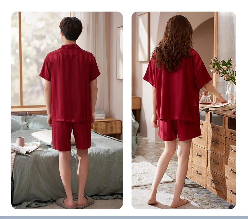Pajamas Sets for Women Men Sexy Sleepwear Silk Women Pijama Sets Long Sleeve Cardigan Set Female Ice Silk Pyjamas Home Clothing