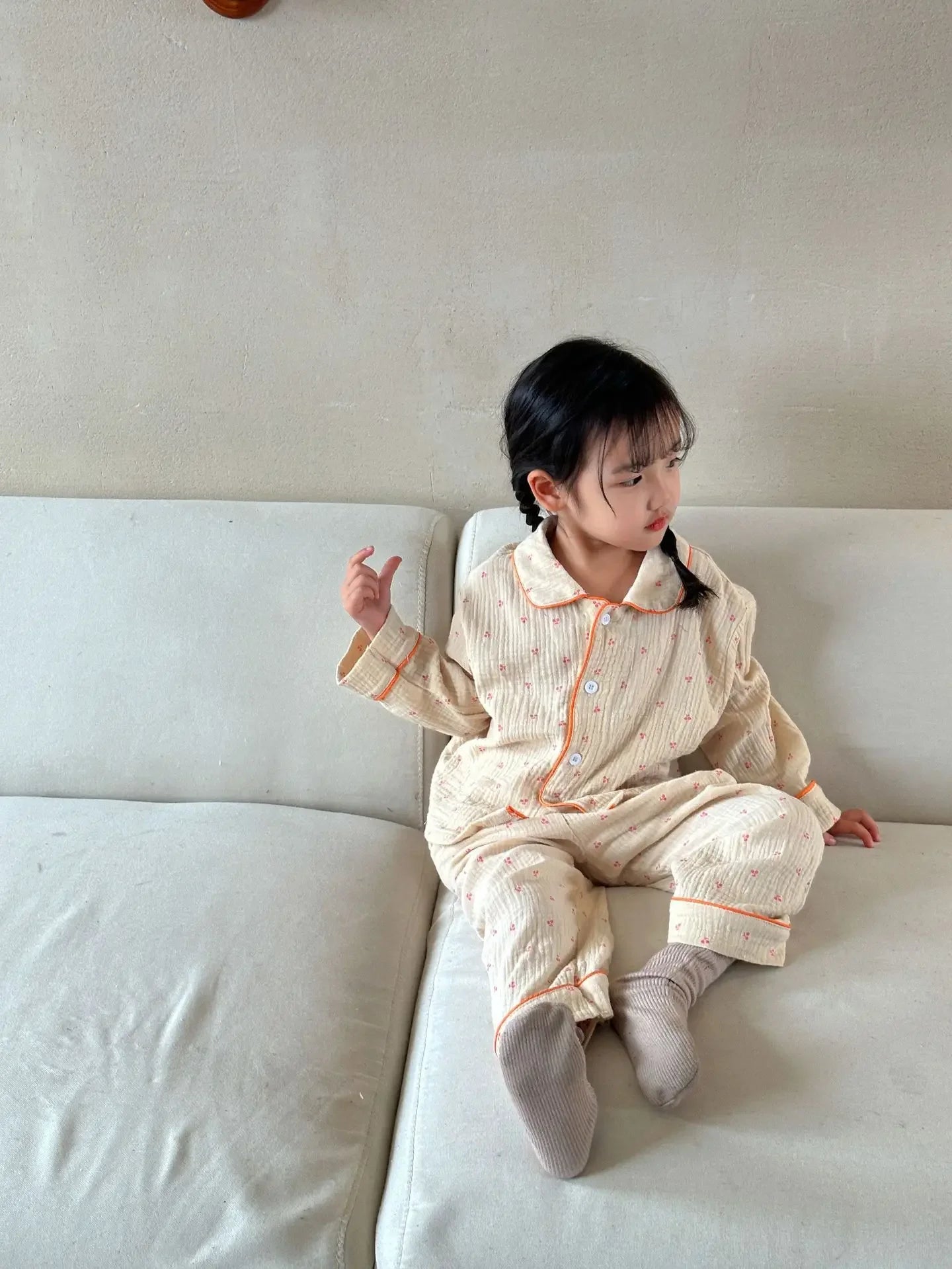 Pajama Sets New Spring Autumn Season Pure Cotton Gauze Baby Long Sleeved Girl Boys Childrens Clothing Sleepwear