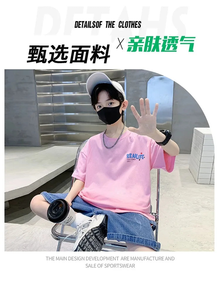 Summer Kids Clothes Streetwear Fashion English Skateboard Print T Shirt 100%Cotton Tops Tees Children Short Sleeve Boys Clothes