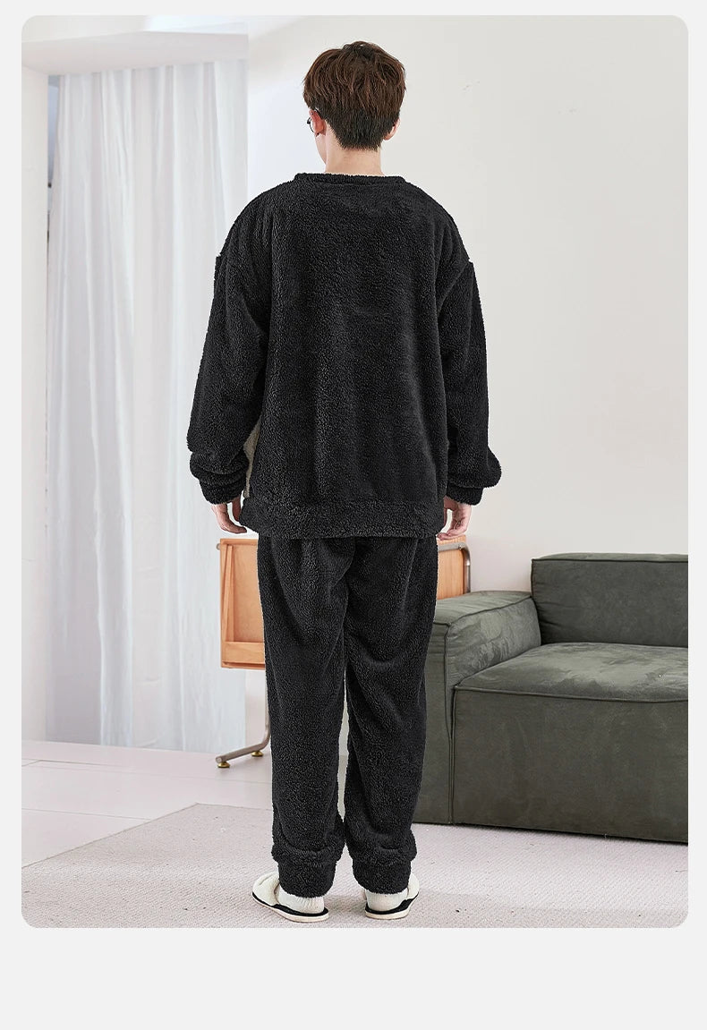 Winter Korean Men Pajamas Sets Adult Sleepwear Home Clothes Thicken Soft Pijama Suit Loungewear Loose Bear Male Pyjama Clothing