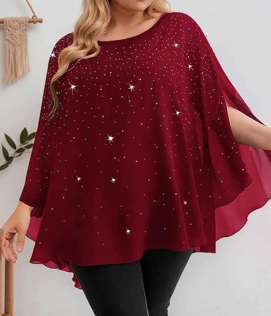 Baby's Breath Printed Women Plus Size Blouse Casual Crew Neck Split  Chiffon Pullover Summer Female Smock Mesh Loose Tops Shirts