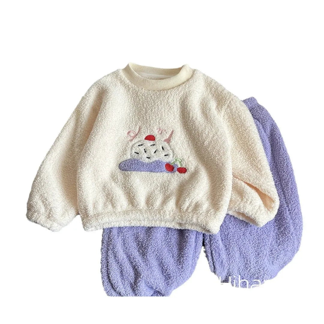 Girls' Winter Pajama Set - Cute Cartoon Print Fleece-Lined Sleepwear | Warm Toddler PJs for Cold Nights Girls Clothes